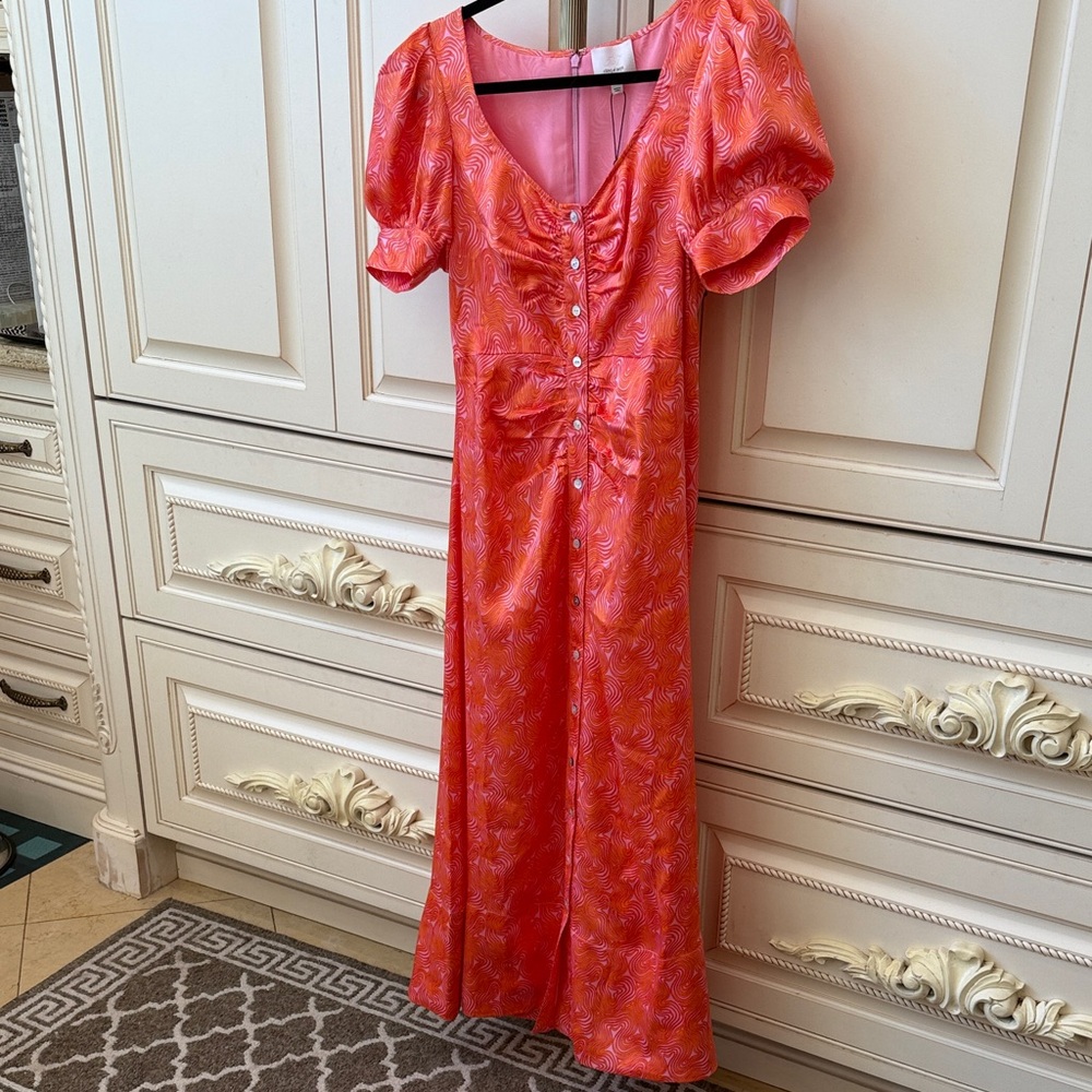 CINQ A SEPT VIBRANT ORANGE MIDI DRESS SIZE 4